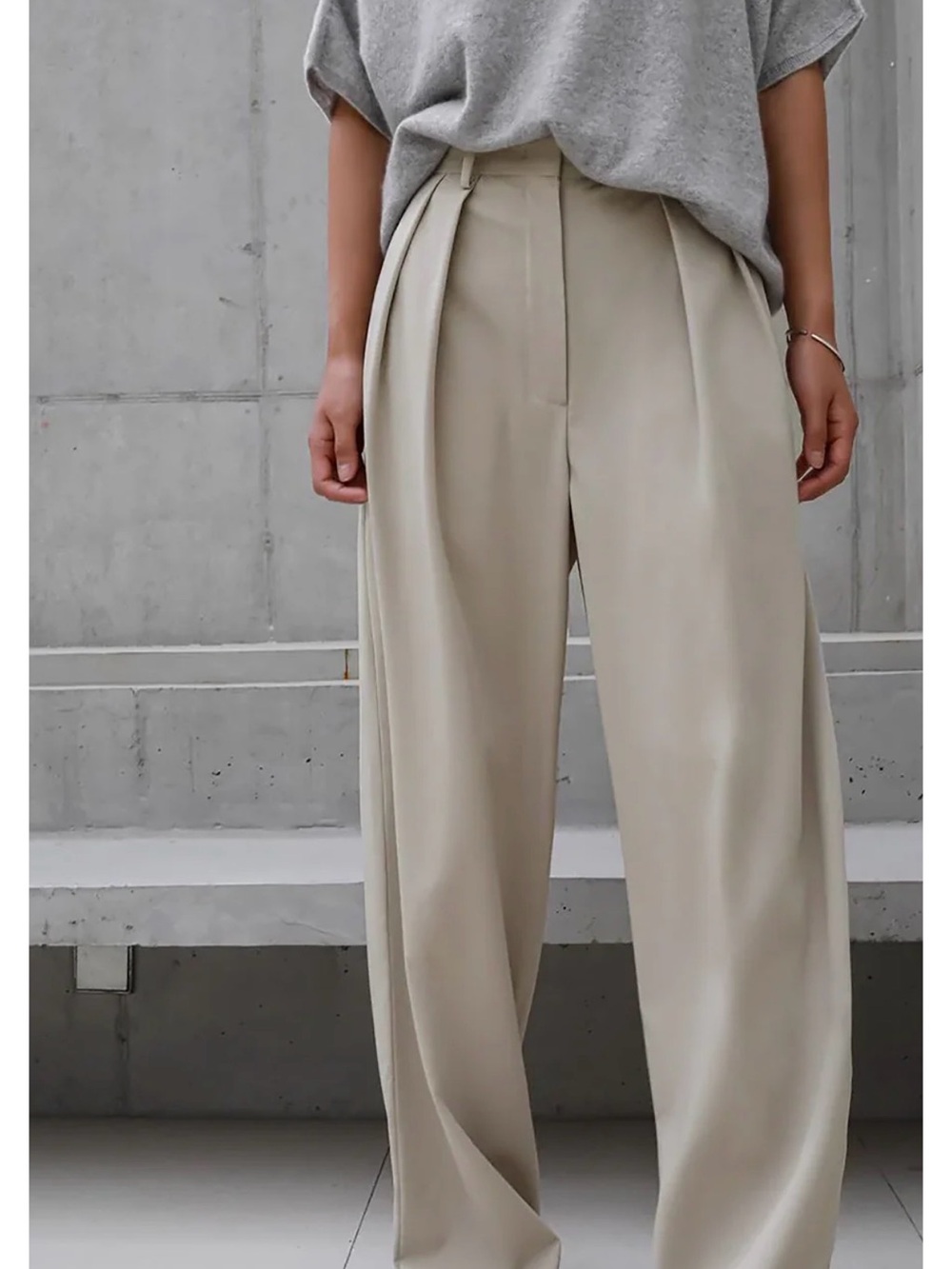 The Frankie Shop Wide-Leg Pleated Trousers in Light Beige
